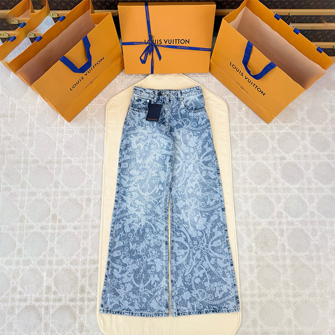 lv louis vuitton nautical totem all over print wide leg jeans